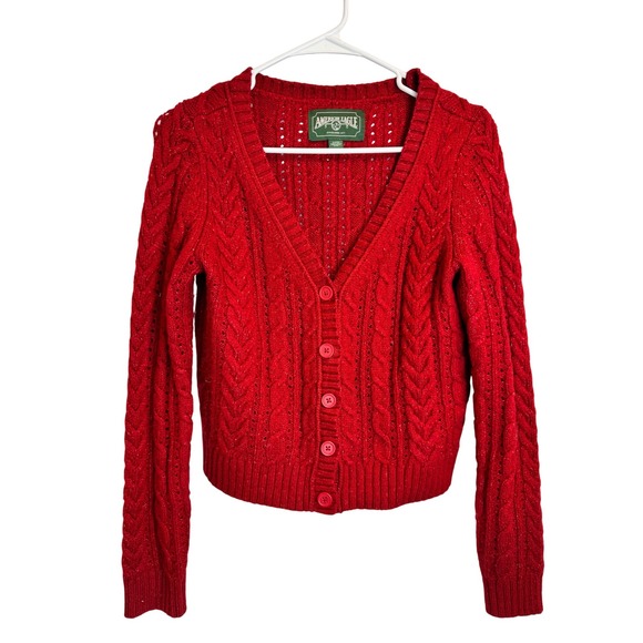American Eagle Outfitters Sweaters - American Eagle Womens S Cable Knit Cardigan Sweater V-Neck Cropped Academia